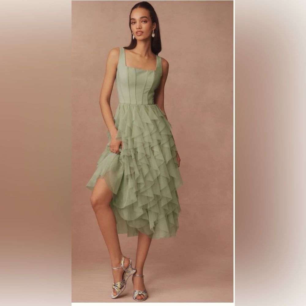 BHLDN Talia Square Neck Corset Tulle Midi Dress